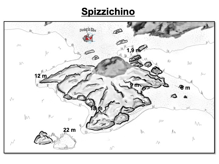 Schema illustrato del sito di immersione Spizzichino