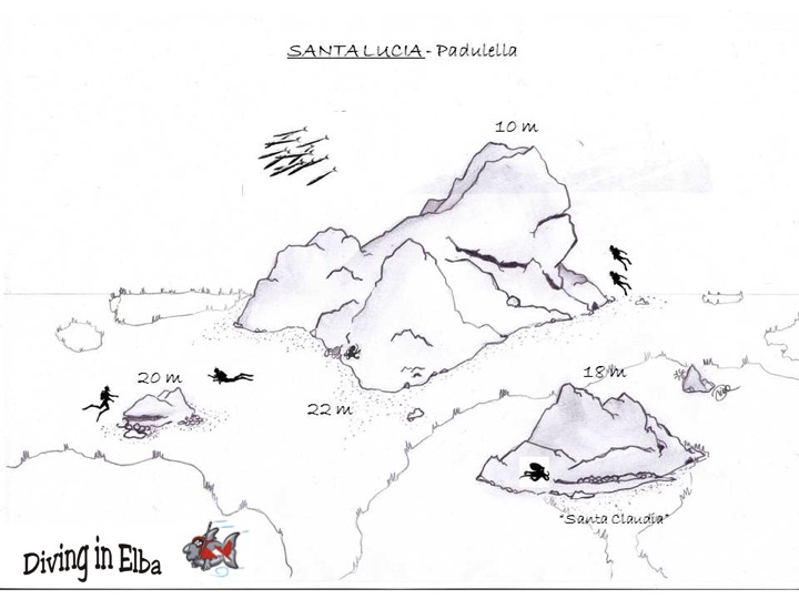 Schema illustrato del sito di immersione Santa Lucia