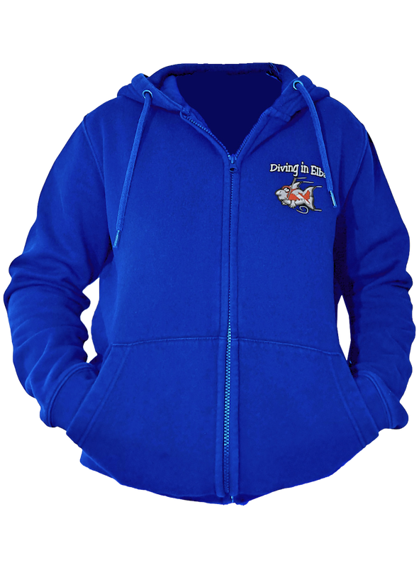 Felpa Diving in Elba blu con zip, vista frontale con logo