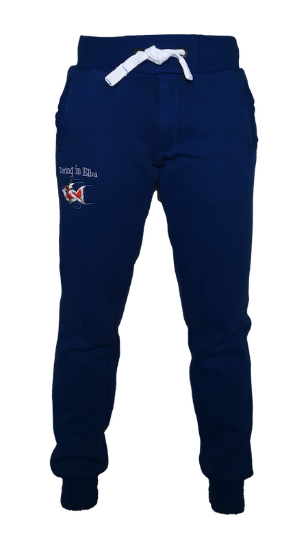 Pantaloni Diving in Elba blu navy, vista frontale con logo