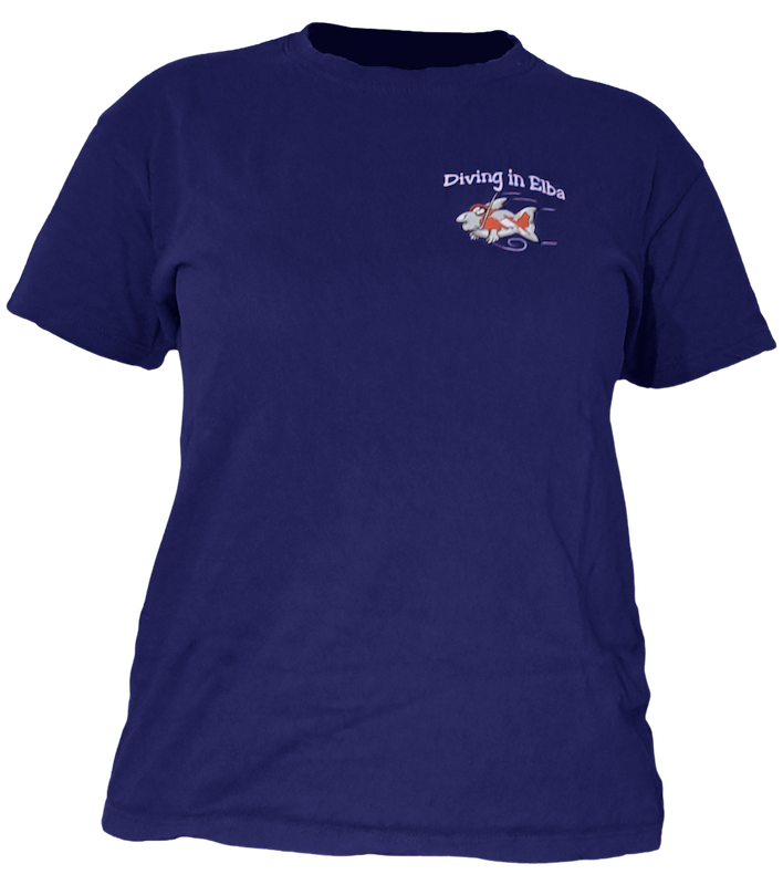 T-shirt Diving in Elba blu navy, vista frontale con logo