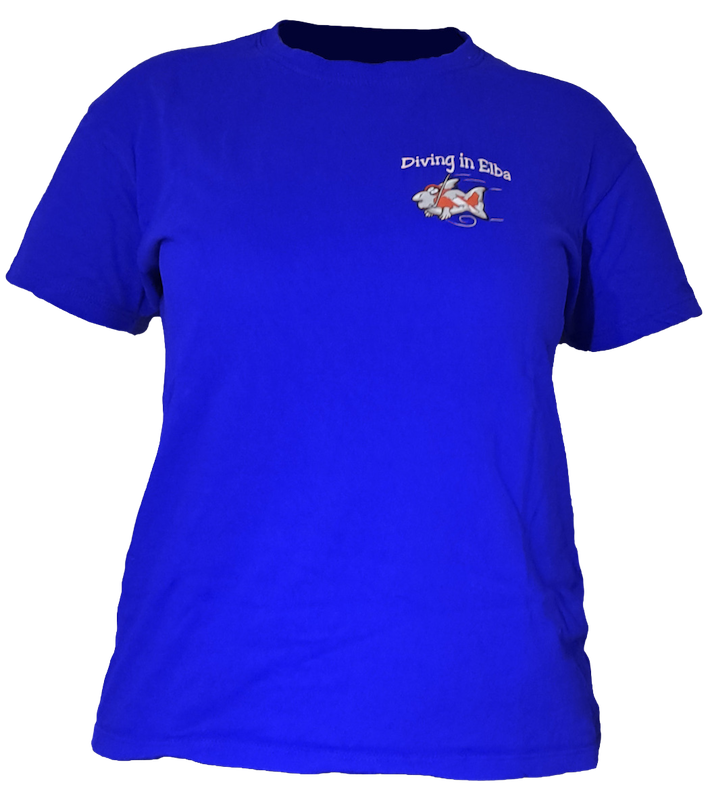 T-shirt Diving in Elba blu, vista frontale con logo