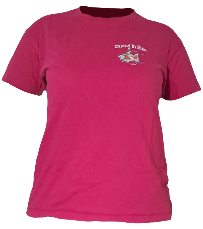 T-shirt Diving in Elba fucsia, vista frontale con logo