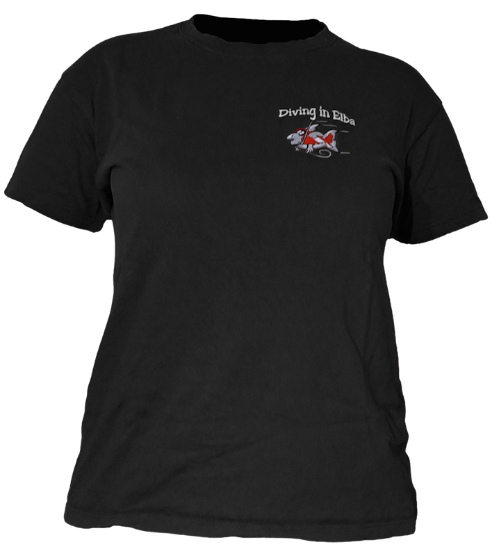 T-shirt Diving in Elba nera, vista frontale con logo