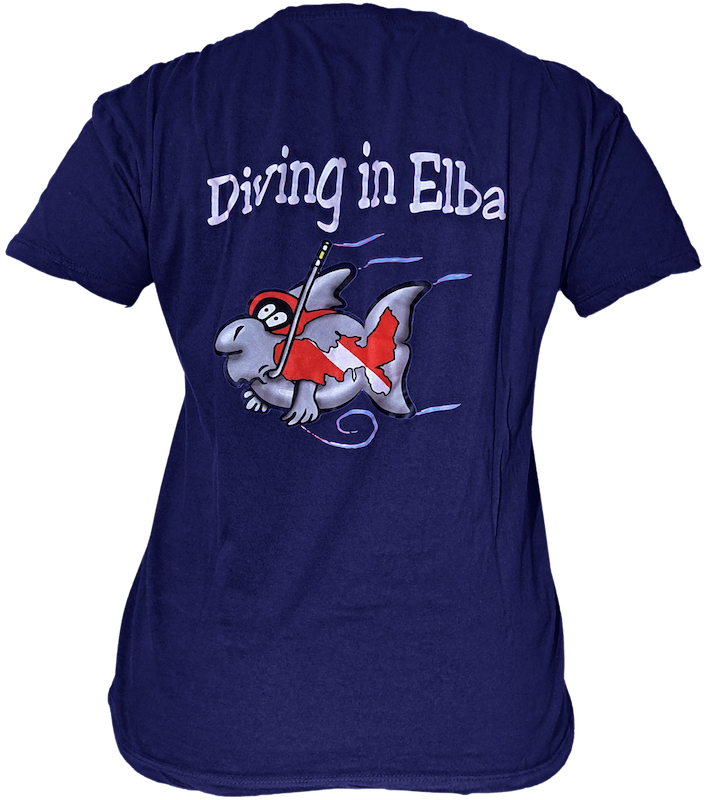 T-shirt Diving in Elba blu navy, vista posteriore con logo