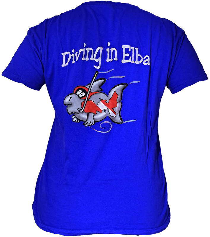 T-shirt Diving in Elba blu, vista posteriore con logo