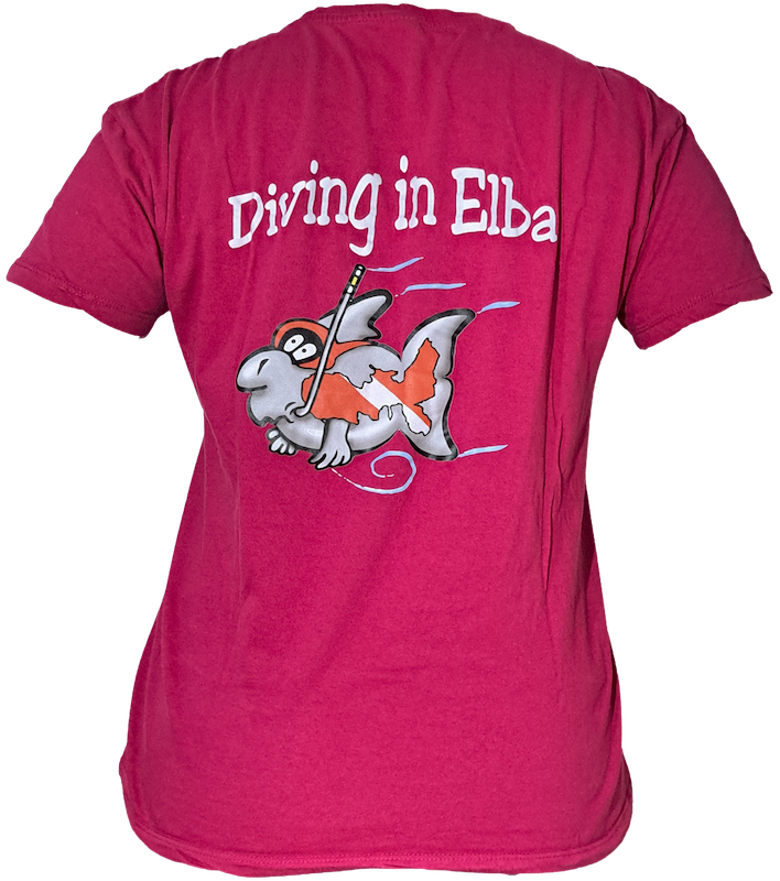 T-shirt Diving in Elba fucsia, vista posteriore con logo