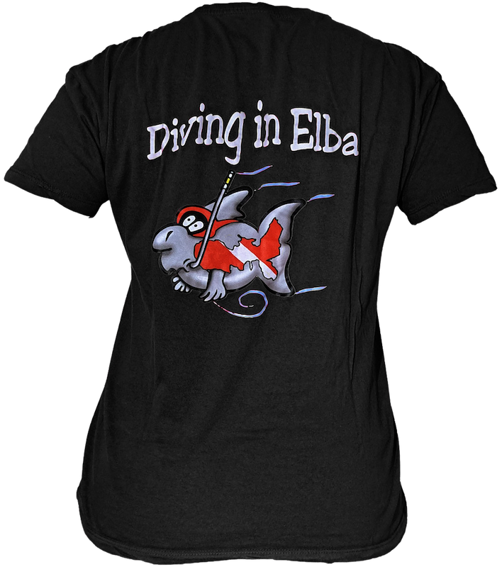 T-shirt Diving in Elba nera, vista posteriore con logo